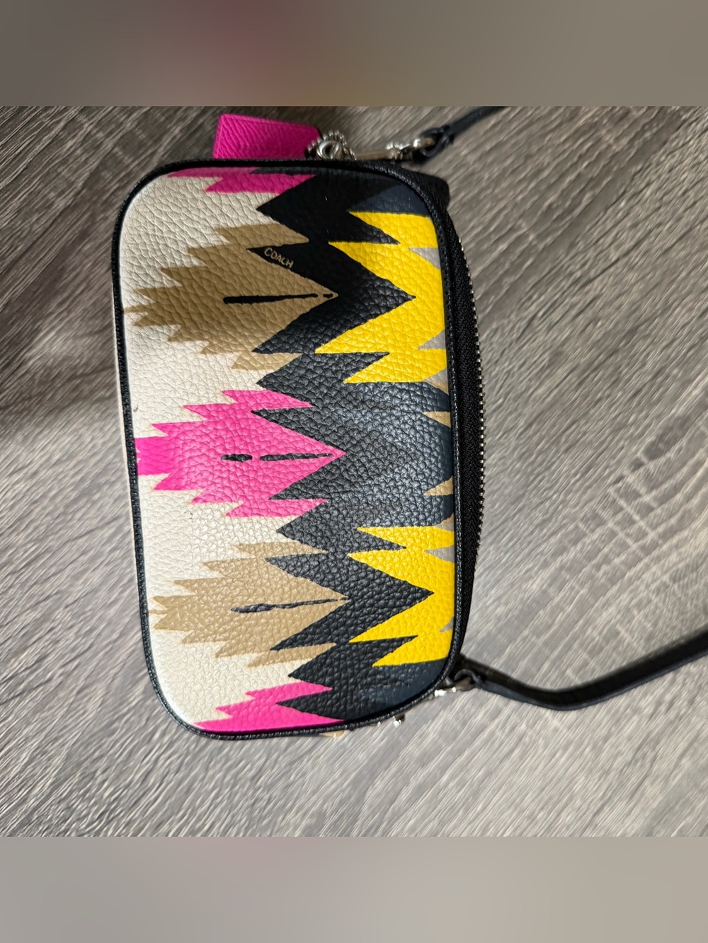 Coach Hawk Feather Black Multi double zip phone crossbody - Picture 2 of 9